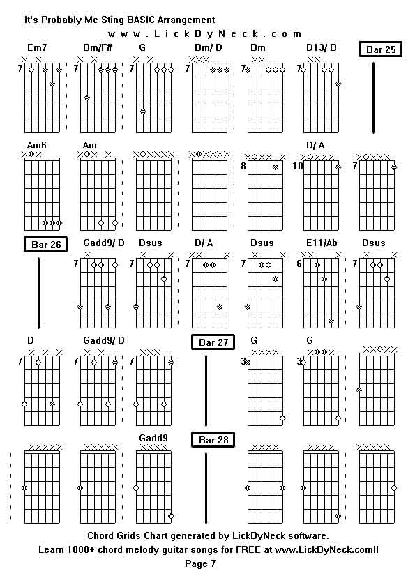 Chord Grids Chart of chord melody fingerstyle guitar song-It's Probably Me-Sting-BASIC Arrangement,generated by LickByNeck software.